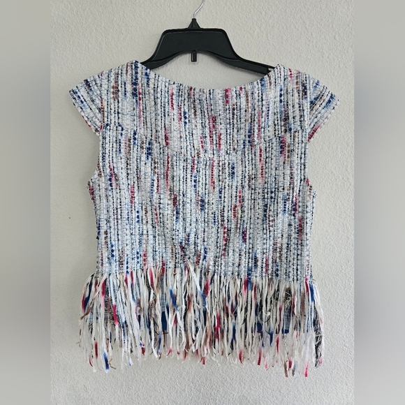Drew By Anthropologie Tweed Fringe Top Womens Sz M White Pink Sleveless … - Picture 11 of 13